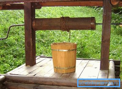 At the end of the gate strengthened over the mouth and supplied with a cable with a bucket at the end. At the end of the gate strengthened over the mouth and supplied with a cable with a bucket at the end.