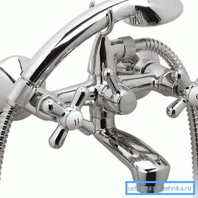 Valve mixer with ceramic crane boxes. A photo Valve mixer with ceramic crane boxes. A photo