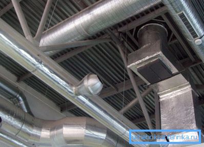 Ventilation pipes in the production area Ventilation pipes in the production area