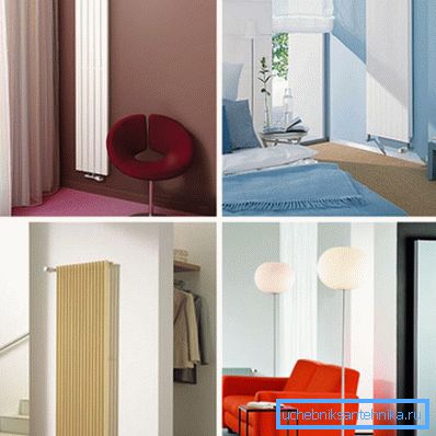 Vertical radiator in the room interior Vertical radiator in the room interior