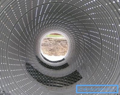 View of the perforated pipe from the inside View of the perforated pipe from the inside