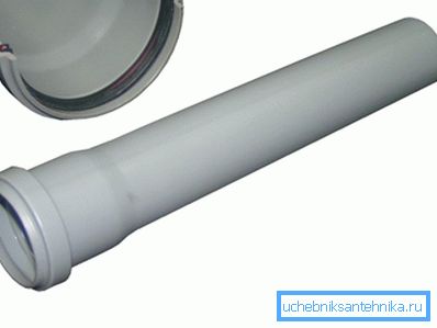 The appearance of a pipe made of polyvinyl chloride and a slit bell-shaped connection. The appearance of a pipe made of polyvinyl chloride and a slit bell-shaped connection.