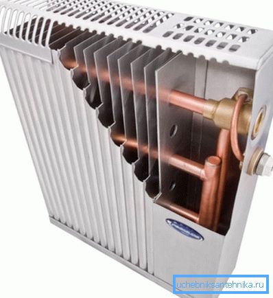 The internal device of the convector with copper tubes. The internal device of the convector with copper tubes.
