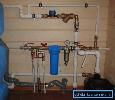Plumbing in a wooden house made of polypropylene