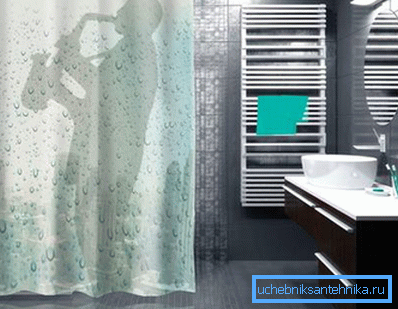 Contrary to popular belief, a shower curtain can decorate a completely modern bathroom.