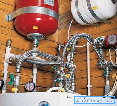 A closed container can be installed not only at the top point, but also elsewhere in the heating system. A closed container can be installed not only at the top point, but also elsewhere in the heating system.
